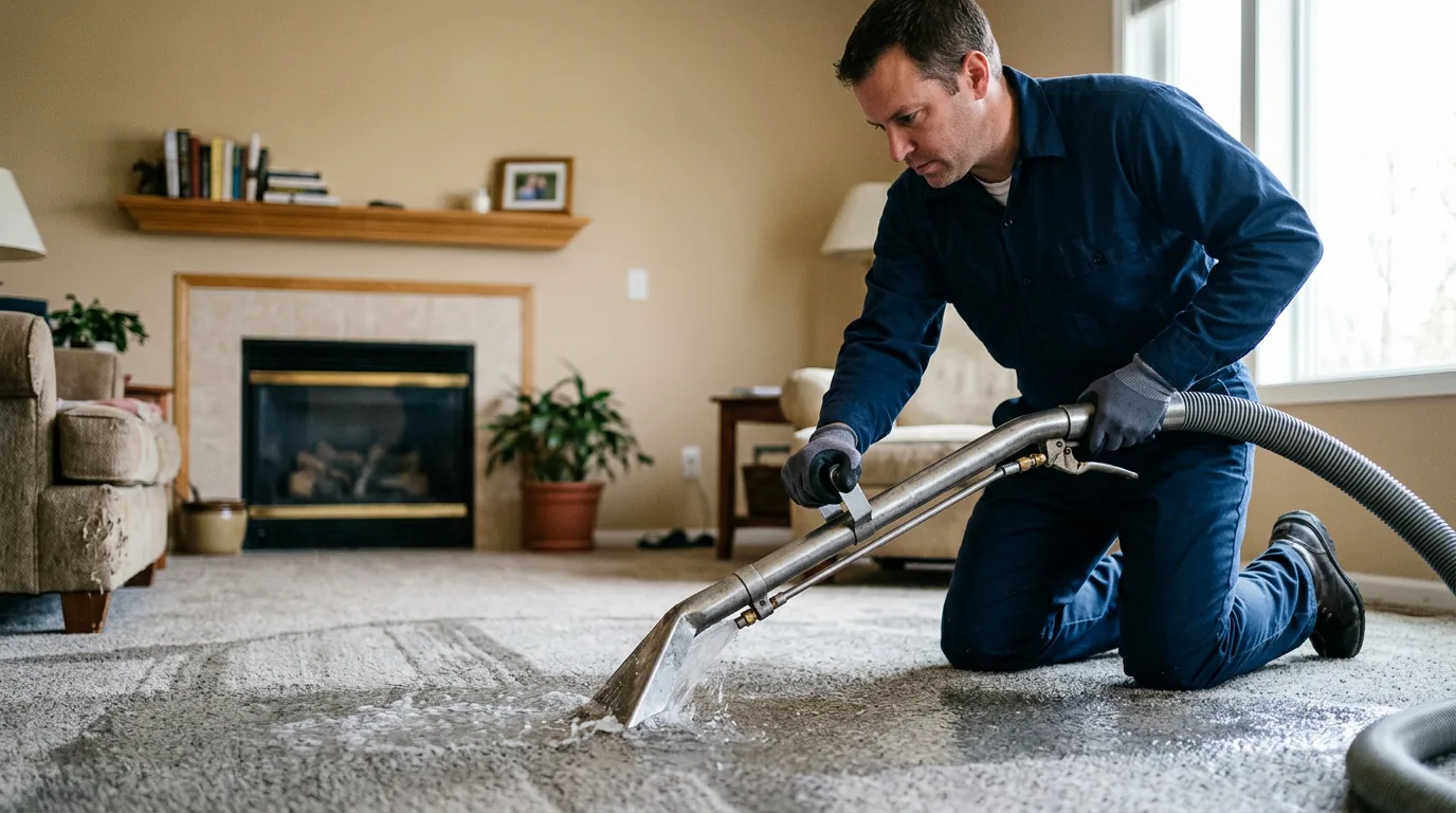Water damage restoration technician working near Butler, IL